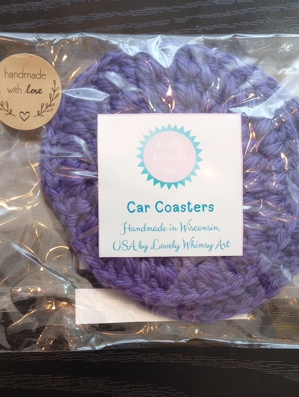 Handmade Crochet Lavender Purple Home Car Coasters Set of 2